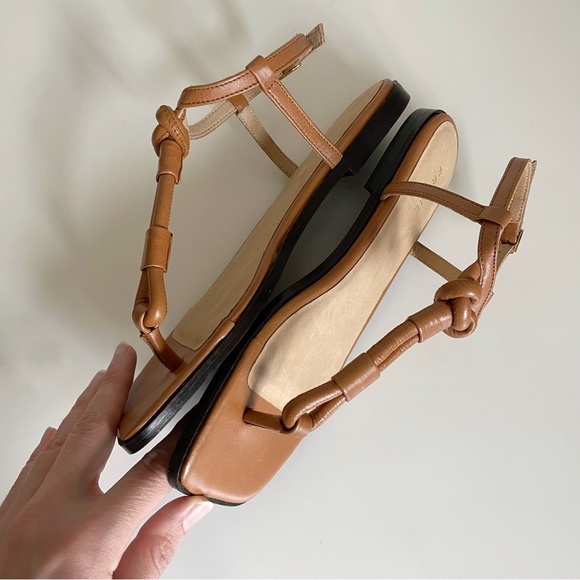 NEW FRAME Le Lunit T Strap Sandal Leather Thong Knot Square Toe Vacation - Picture 3 of 10